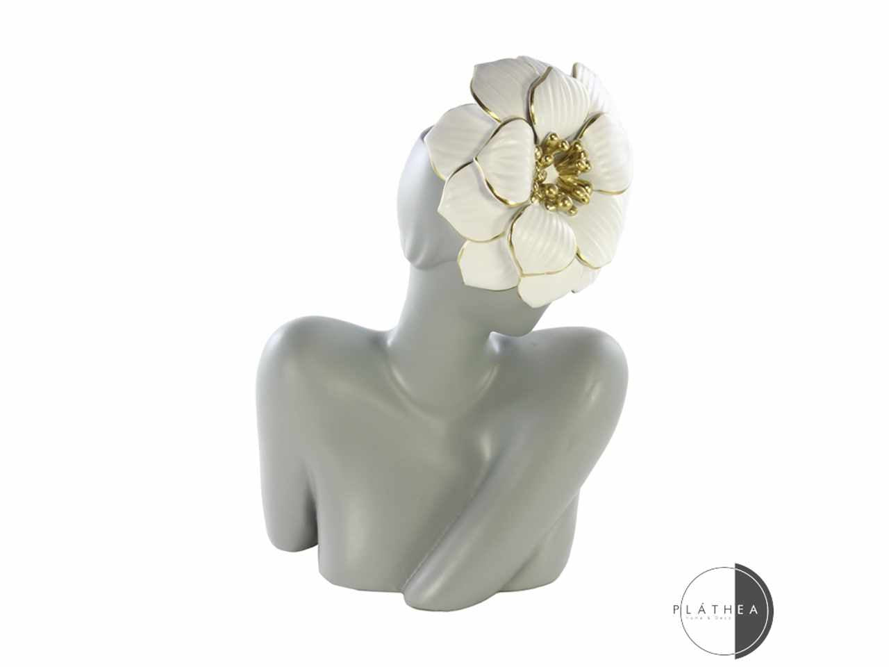 Busto fiore bianco portavaso 21x13x30cm in resina