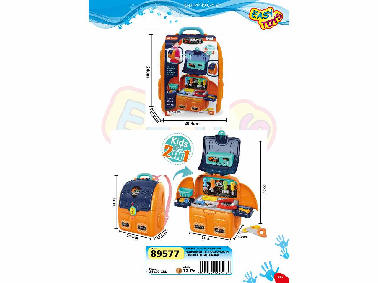 Zainetto con accessori da falegname