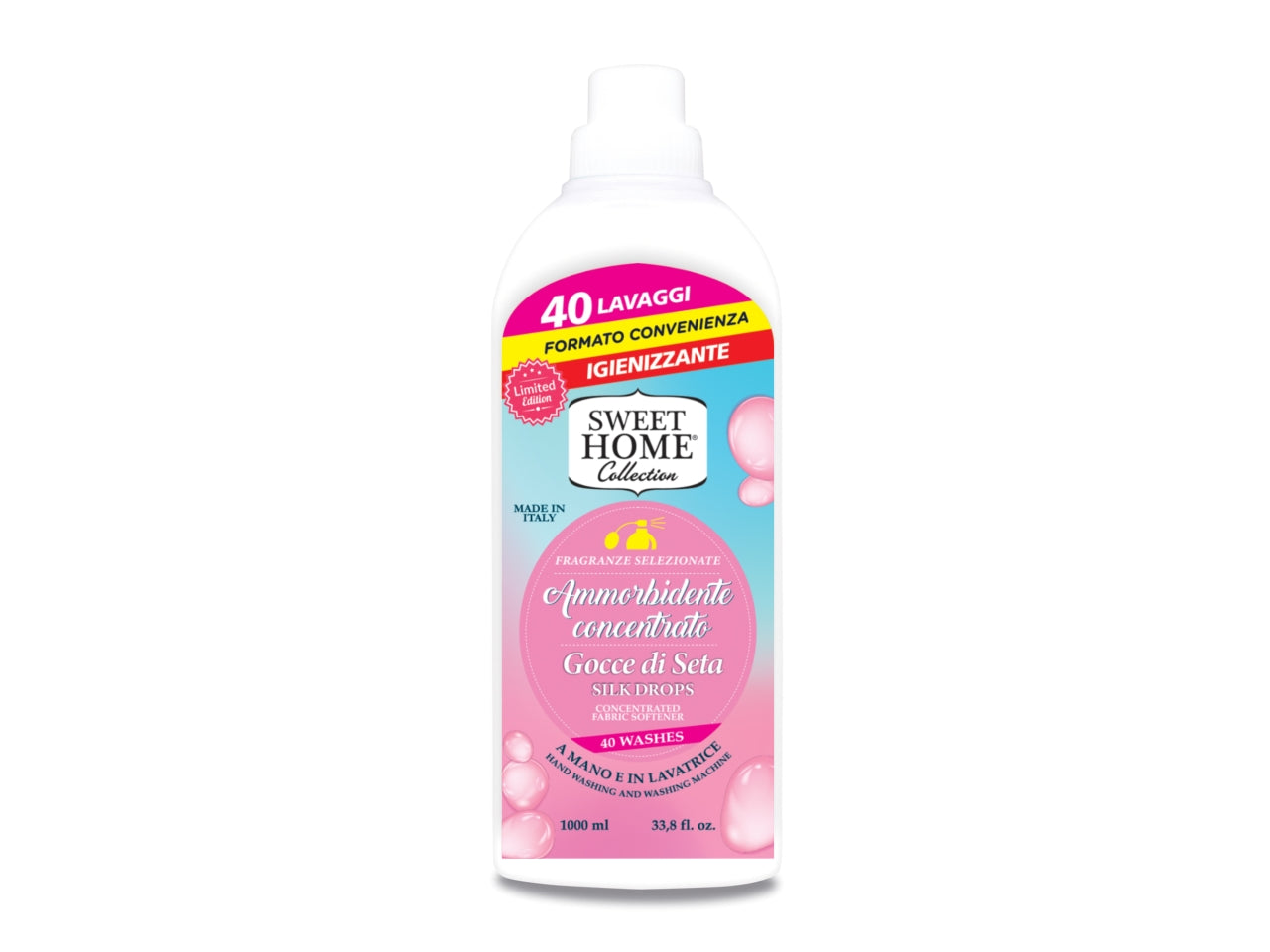 Ammorbidente Lavatrice Silky Drops 1000ml per 40 Lavaggi - Ideale per Mano e Lavatrice con Azione Igienizzante - Made in Italy $