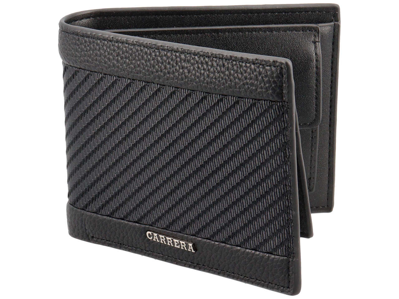 Portafoglio trifold con porta documenti e cintura carbon collection nero 100% polyurethane