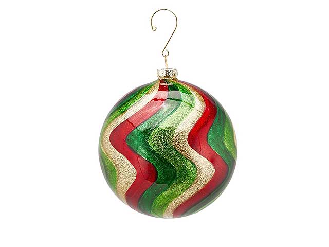 Sfera vetro rosso/oro/verde d12cm zigzag 683968,74