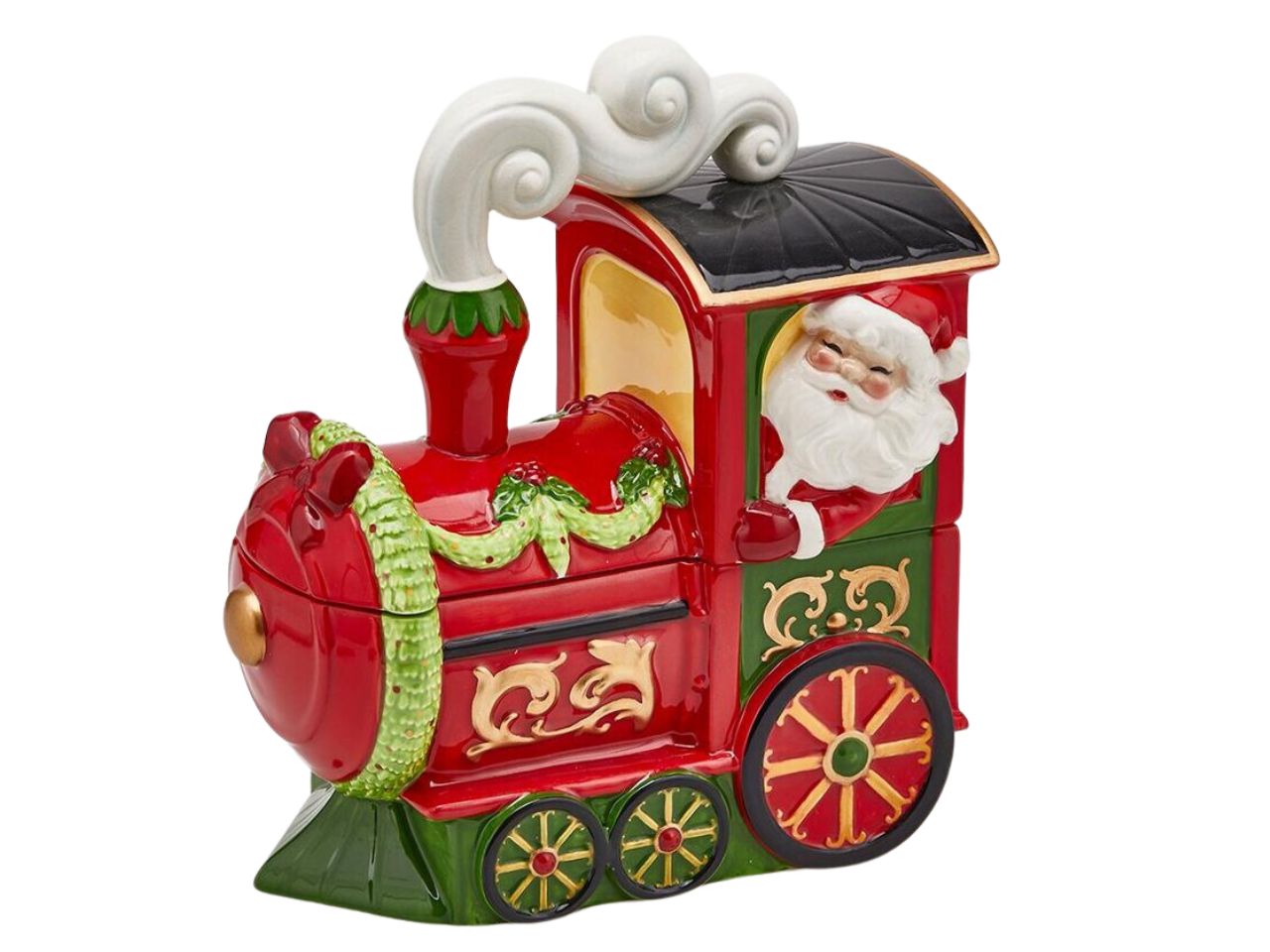 Contenitore natalizio treno di babbo natale misura h.26x23x14cm colore verde e rosso