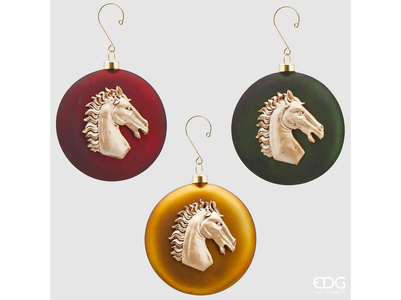 Pendente medaglia in vetro con decorazione cavallo d.12cm