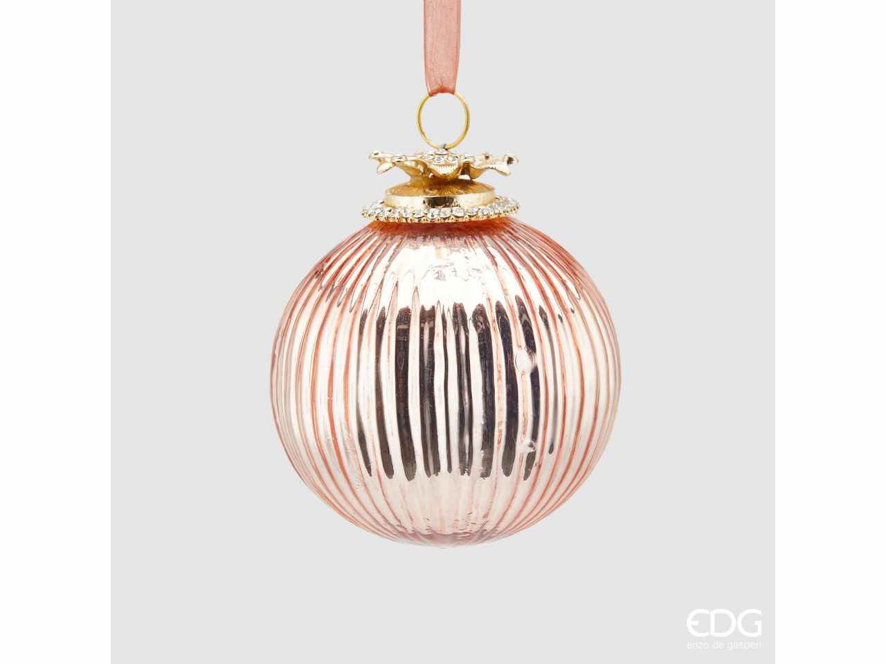Palla di natale in vetro d.10cm gioiello a righe rosa