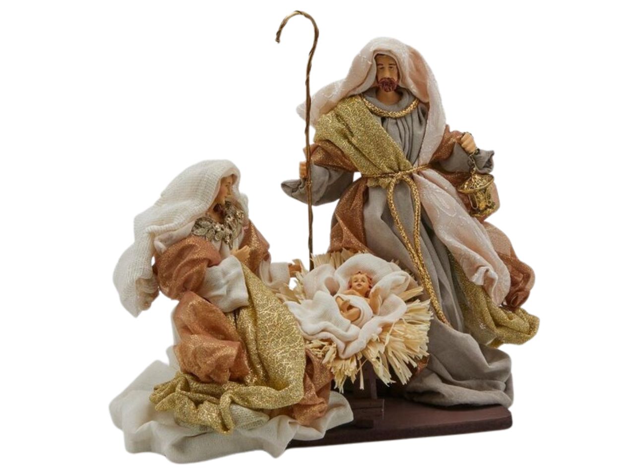 Natività con culla in paglia avorio e oro in poliresina e tessuto 27x25x15 cm - EDG