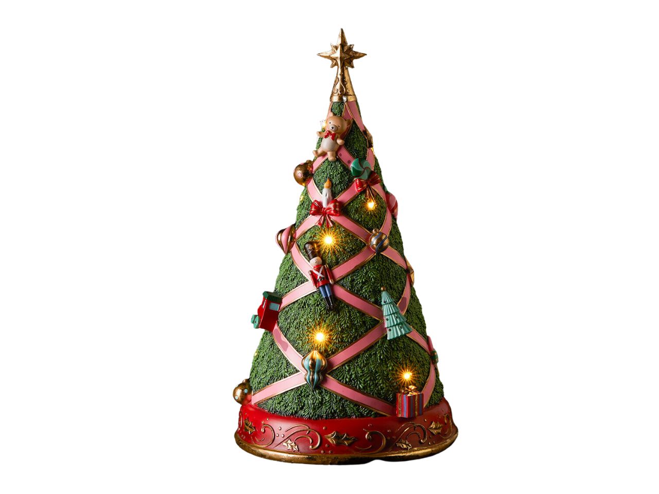 Albero di natale in poliresina con led misura h.46cm colore verde e rosa