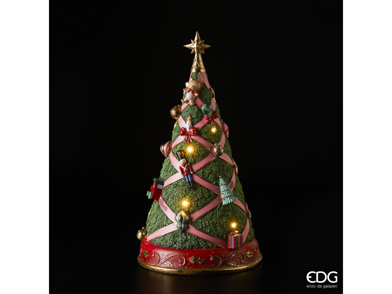 Albero di natale in poliresina con led misura h.46cm colore verde e rosa