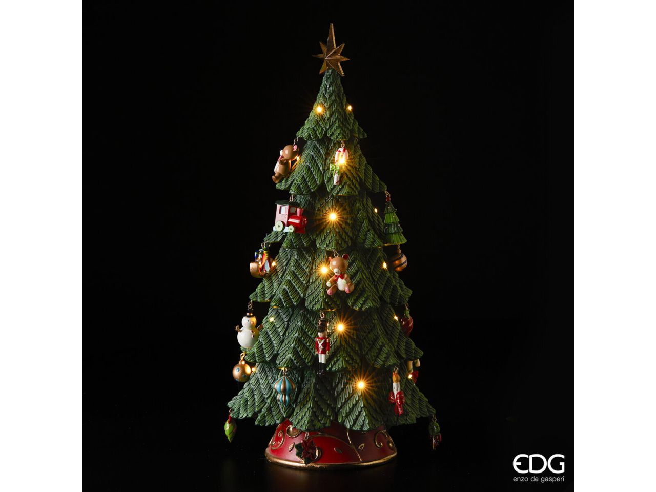 Albero di natale in poliresina con led misura h.52cm colore verde e rosso