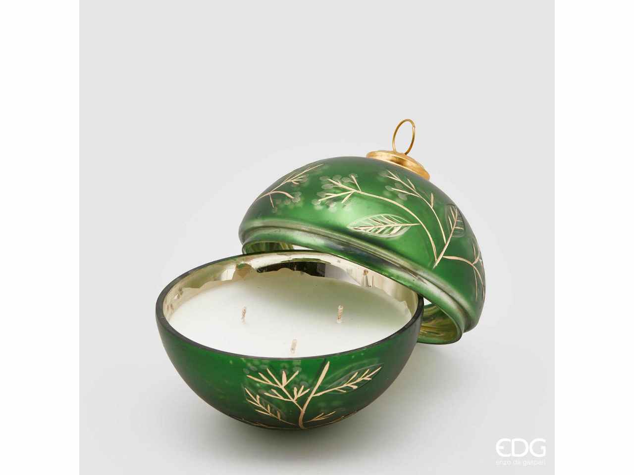 Sfera in vetro d.13cm verde con candela