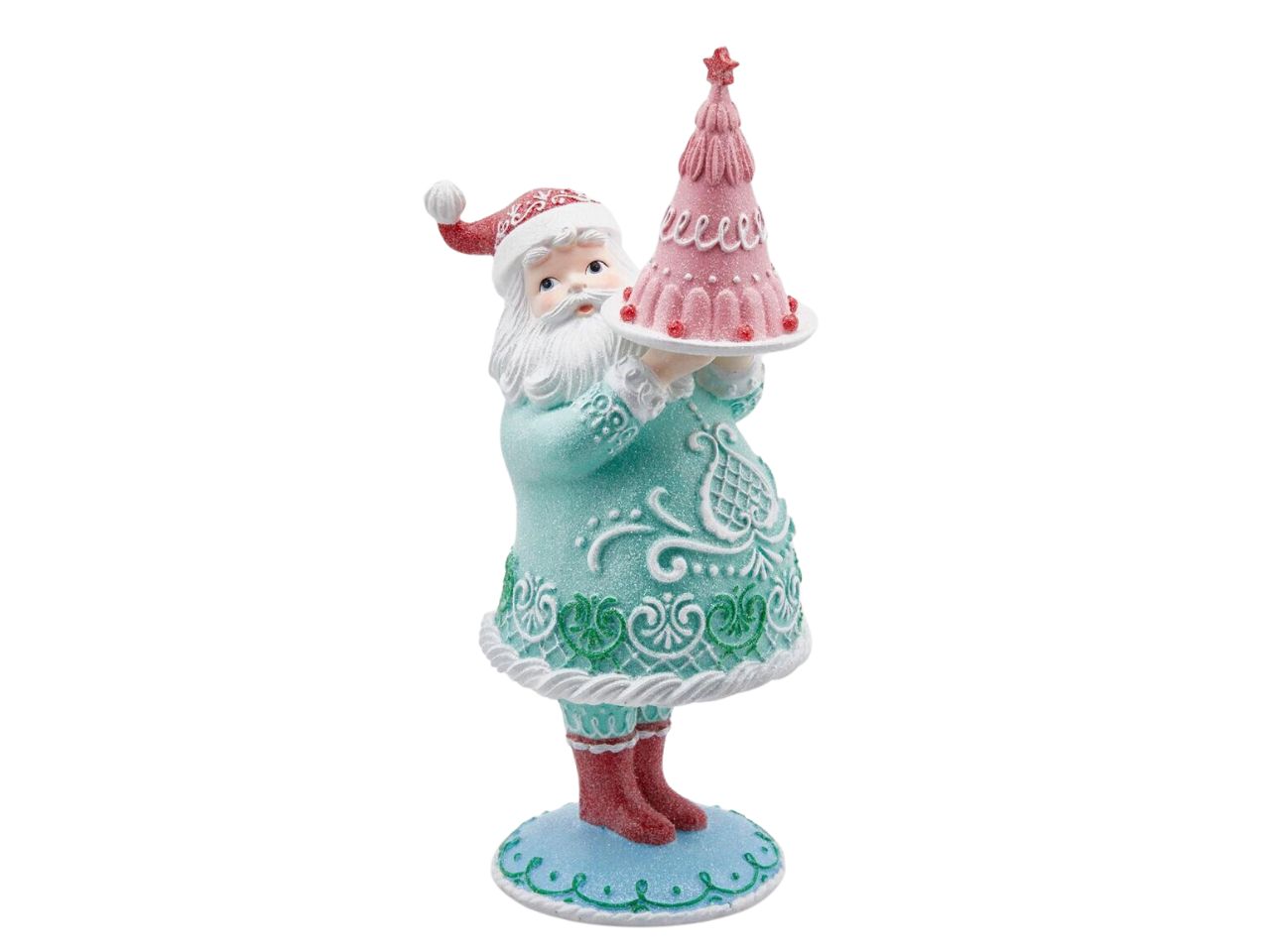 Babbo natale in poliresina con torta misura h.43cm