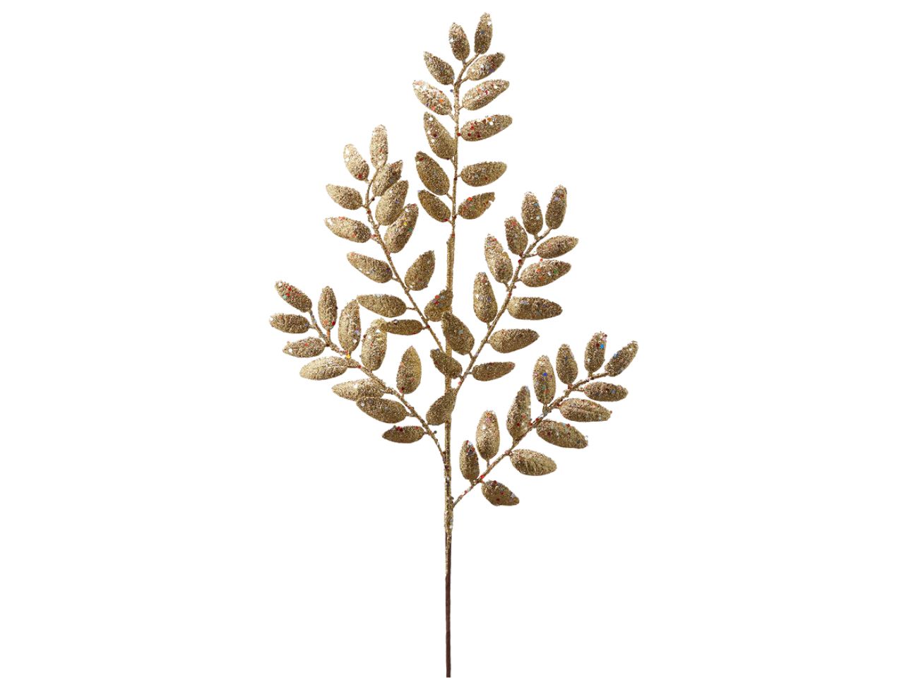 Ramo foglie glitterato h.66cm oro