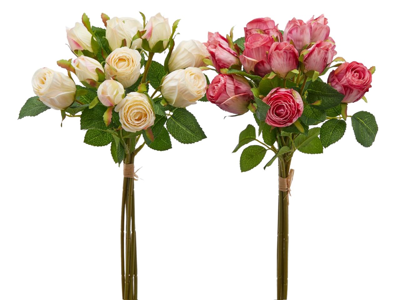 Mazzo di rose 12 fiori h.35cm in due assortimenti bianco e rosa