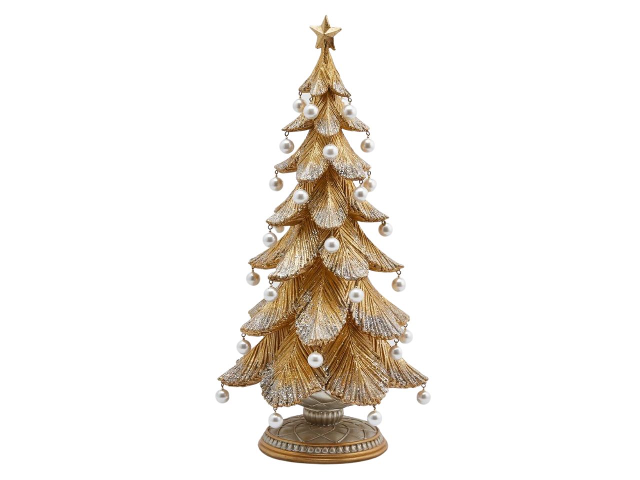 Albero di natale in poliresina con perle misura h.46xd.22cm colore argento e oro
