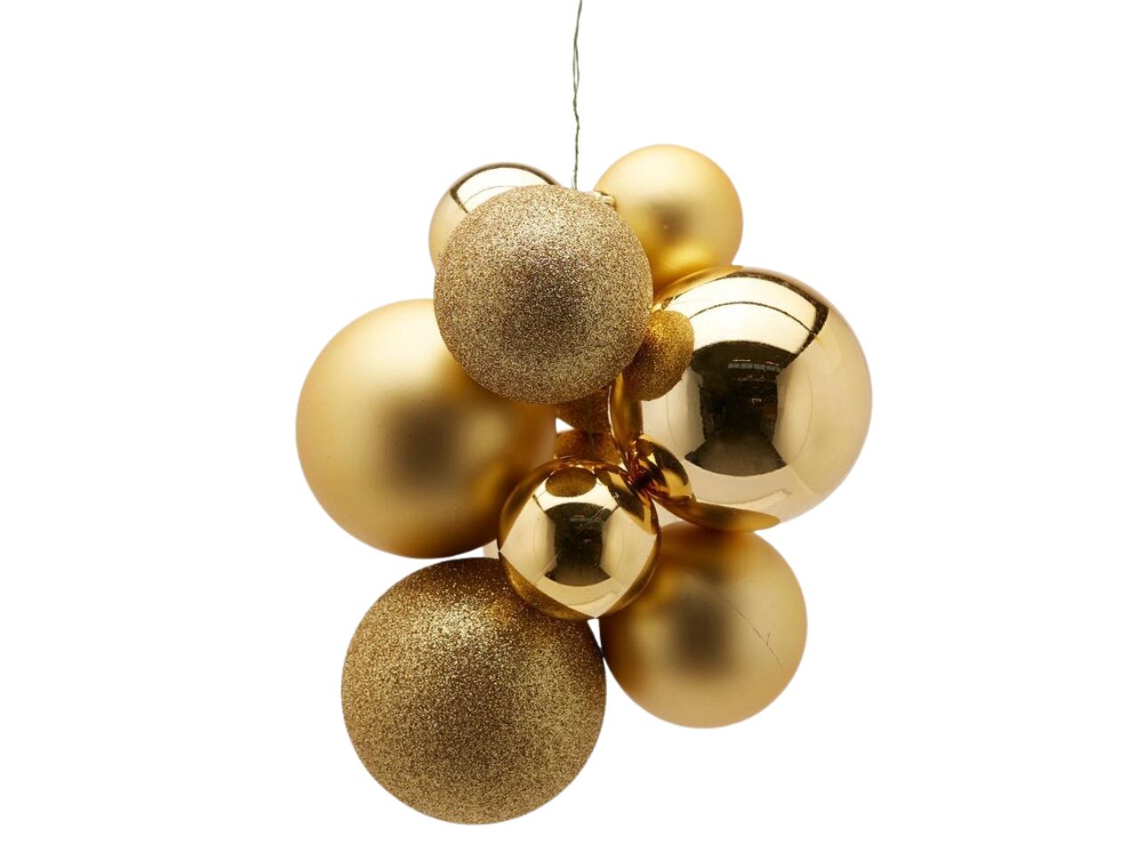 Pendente natalizio a grappolo di palle dorato in plastica lucida e glitterata 32x20 cm - EDG