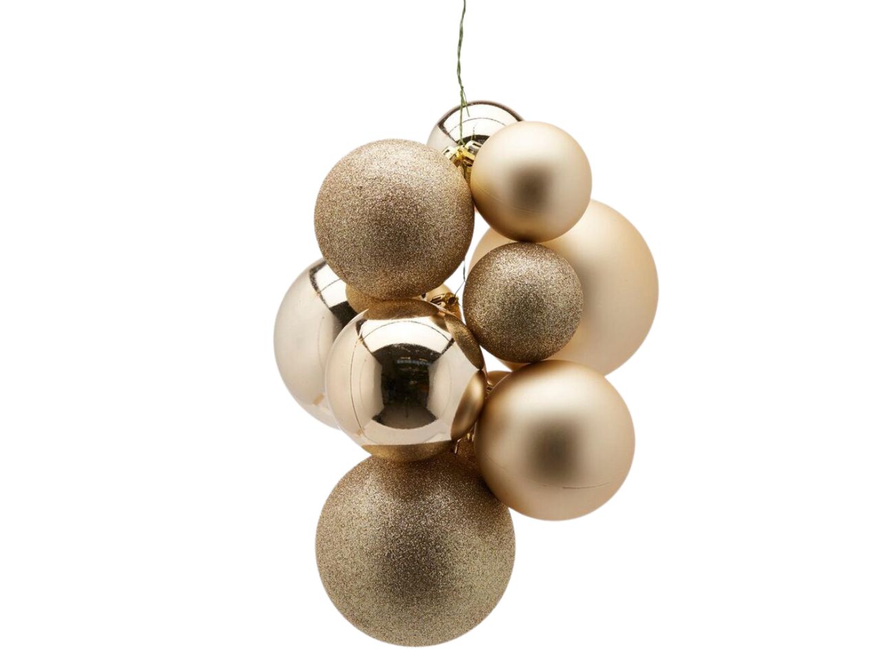 Pendente natalizio a grappolo di palle oro chiaro in plastica lucida e glitterata 32x20 cm - EDG