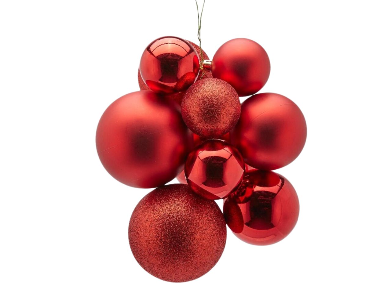 Pendente natalizio a grappolo di palle rosso in plastica lucida e glitterata 32x20 cm - EDG