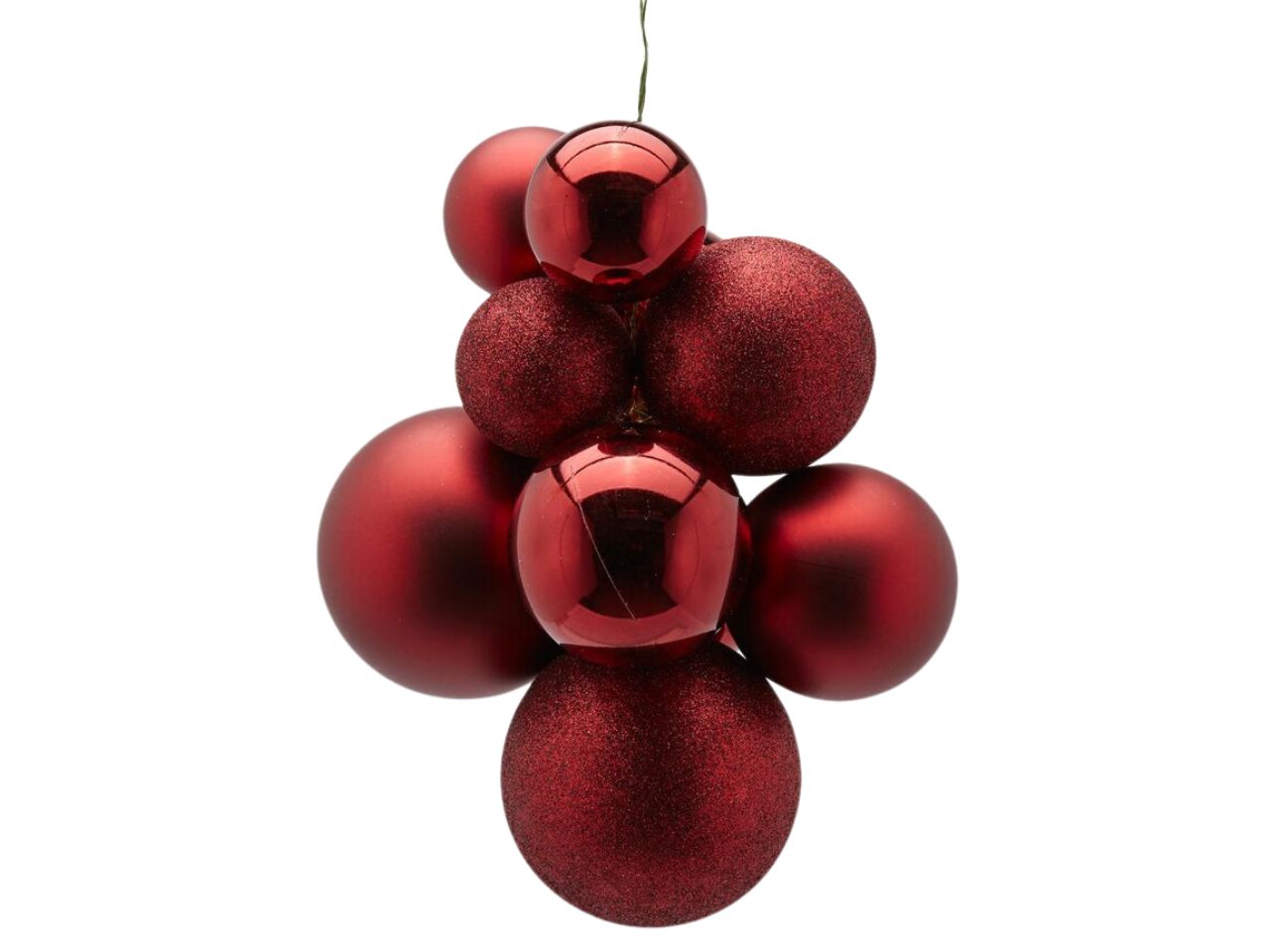 Pendente natalizio a grappolo di palle bordeaux in plastica lucida e glitterata 32x20 cm - EDG