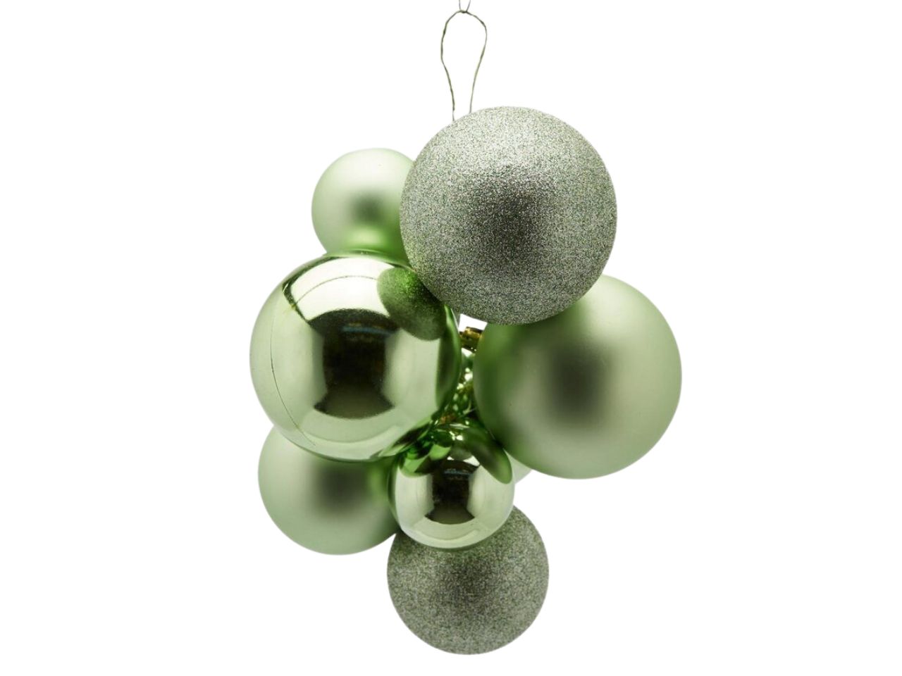 Pendente natalizio a grappolo di palle verde chiaro in plastica lucida e glitterata 32x20 cm - EDG
