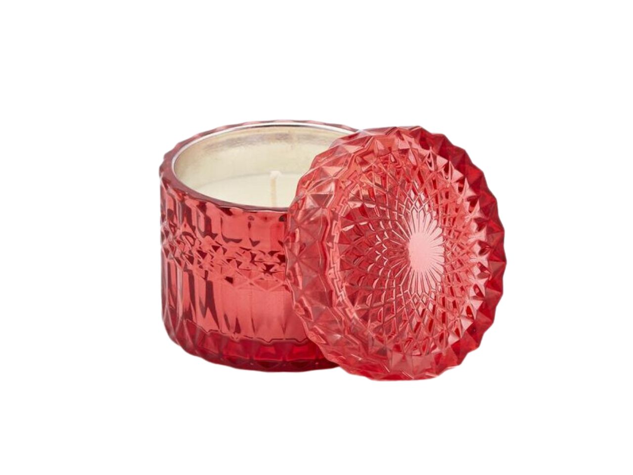 Candela crystal new misura h.8,5xd.9cm colore arancia rossa e pompelmo