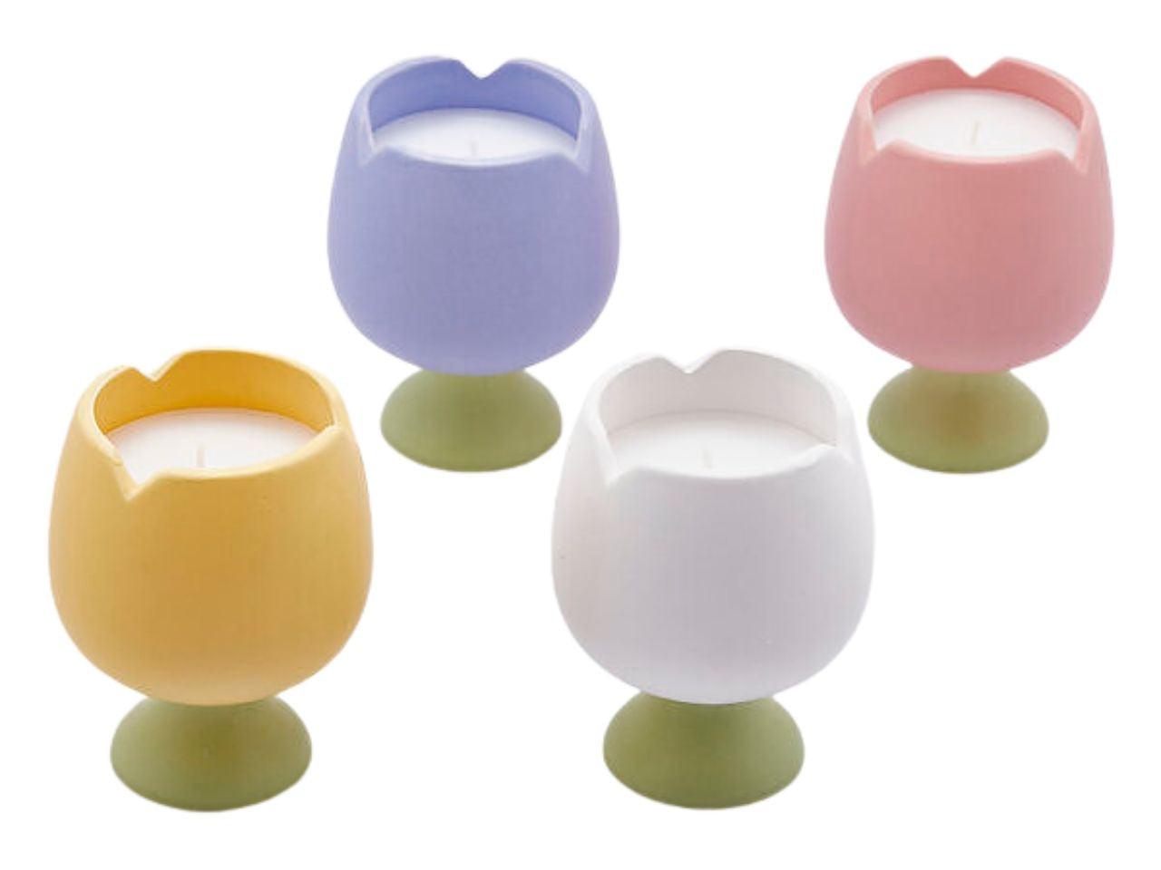 Candela in barattolo profumata a forma di tulipano con piedistallo in ceramica, durata 25 ore, profumazione assortita in 4 colori - 8,5x10,5 cm - Enzo De Gasperi