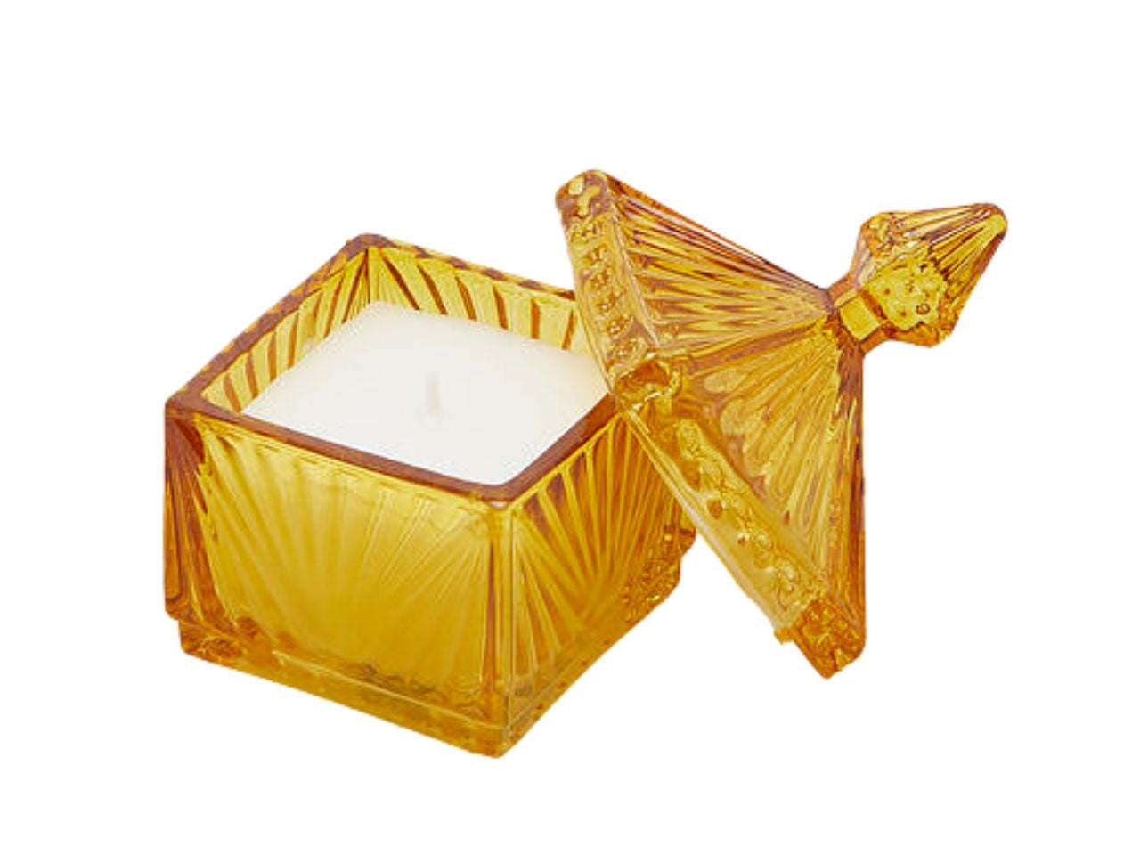 Candela in barattolo con coperchio Jasmine, profumazione ambra, stile moderno con decorazione a rilievo - 6,5x6,5x h.11,5 cm - Enzo De Gasperi