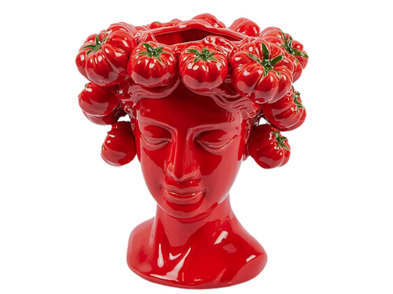Vaso decorativo stile mediterraneo in ceramica rossa testa con pomodori 29x28x24 cm - EDG