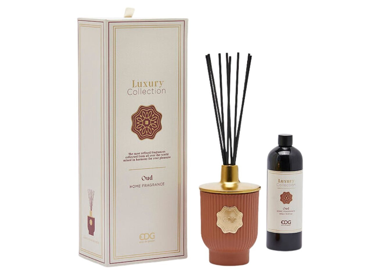 Diffusore di profumo Luxury, al profumo di Oud in vetro color terra di siena, con scatola regalo 500ml - EDG