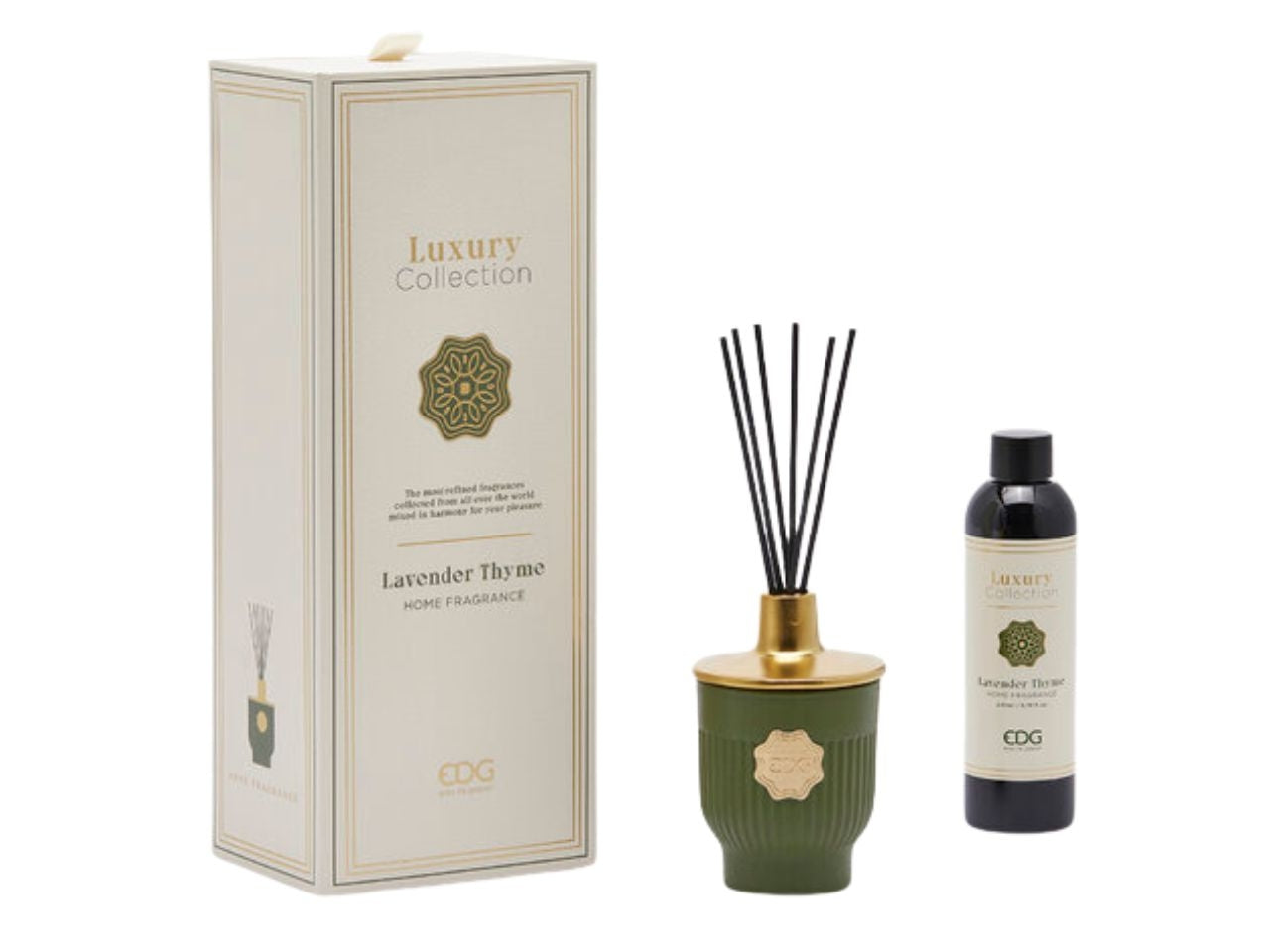 Diffusore di profumo Luxury, al profumo di Lavander Thyme in vetro, verde oliva, con scatola regalo 200ml - EDG