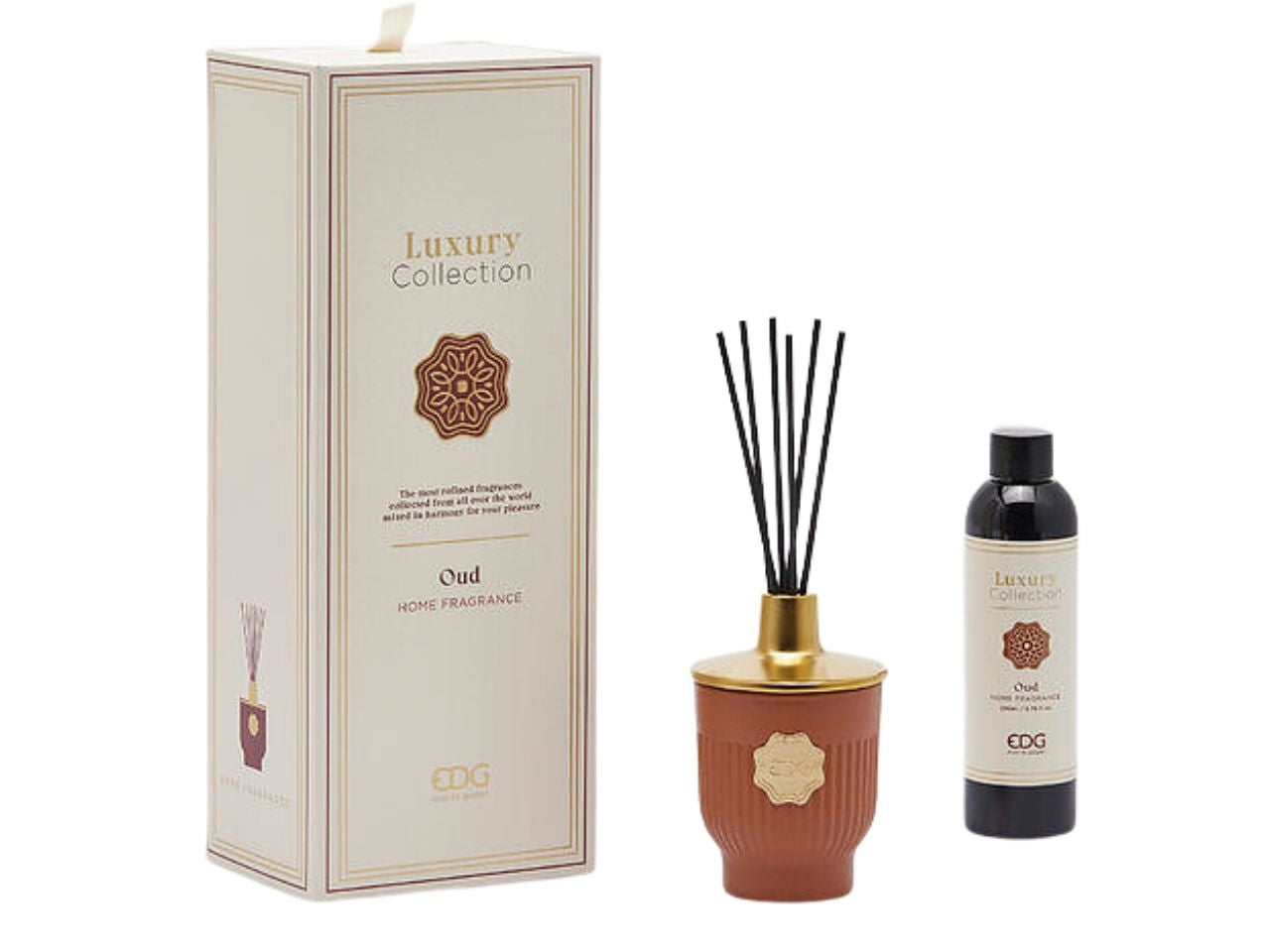 Diffusore di profumo Luxury, al profumo di Oud in vetro color terra di siena, con scatola regalo 200ml - EDG