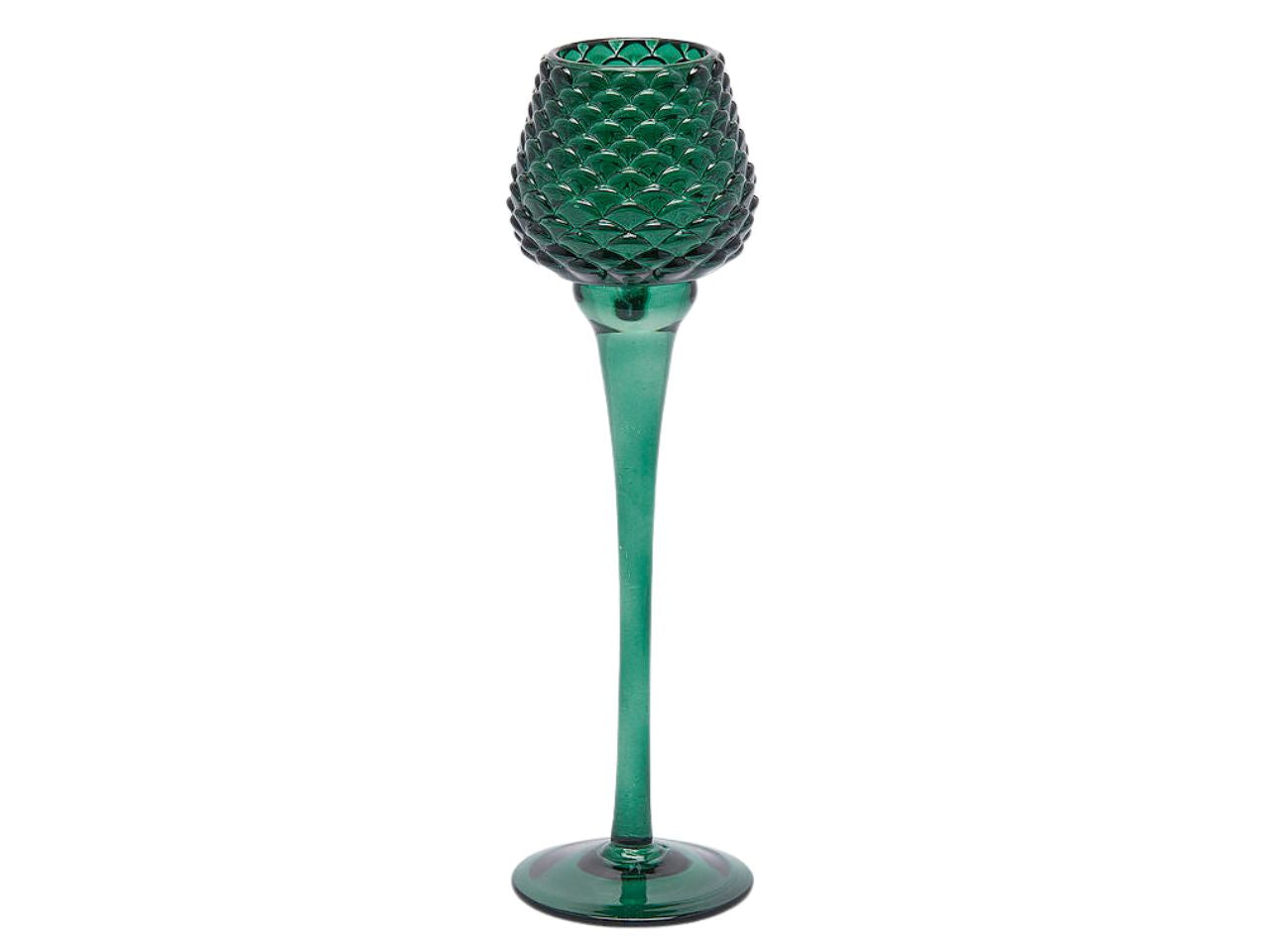 Portacandela a forma di pigna in vetro verde scuro 7,5x26 cm - EDG