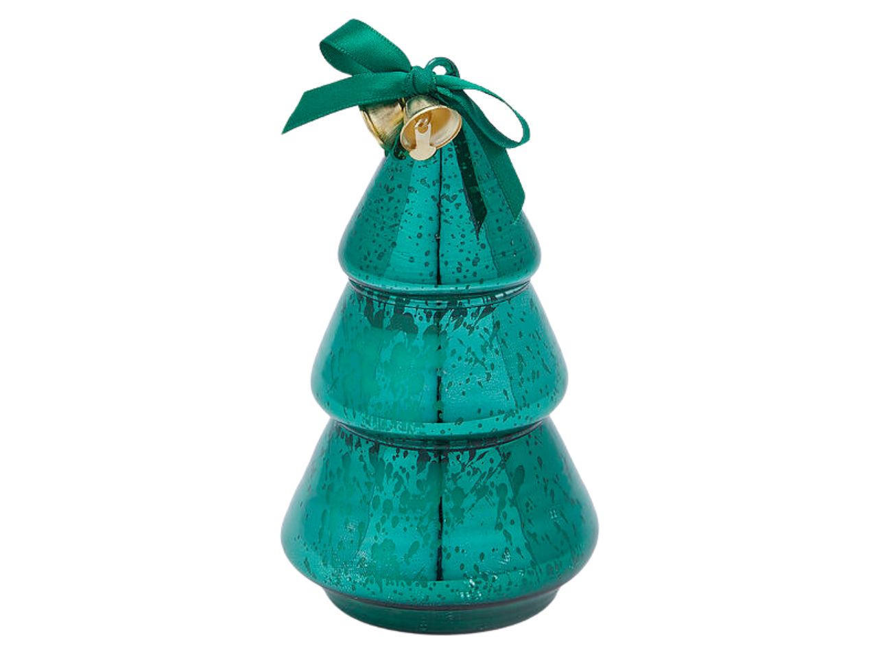 Candela a forma di pino verde tiffany in vetro lucido antichizzato al profumo di greenwood breeze 16x8,5 cm - EDG