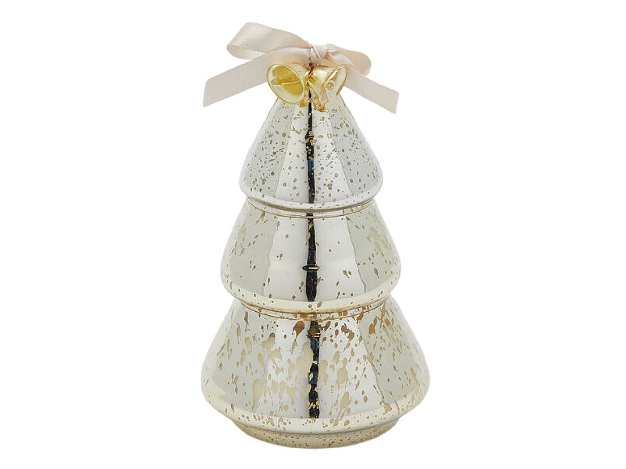 Candela a forma di pino champagne in vetro lucido antichizzato al profumo di ambra 16x8,5 cm - EDG