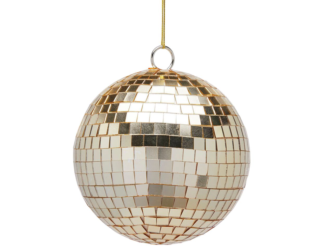 Palla di natale a specchio oro chiaro in plastica con gancio in ferro 15 cm - EDG