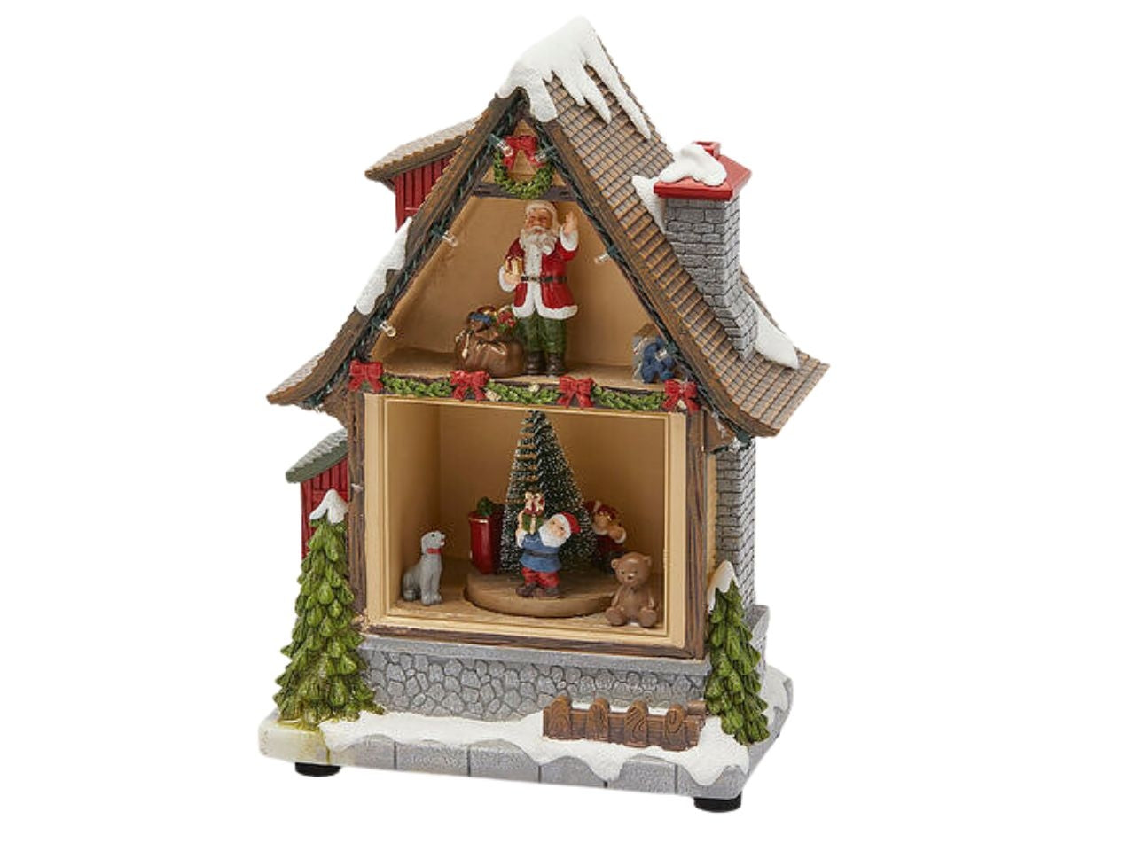 Giostrina natalizia diorama a forma di casetta h.22cm con musica, movimenti e led multicolor