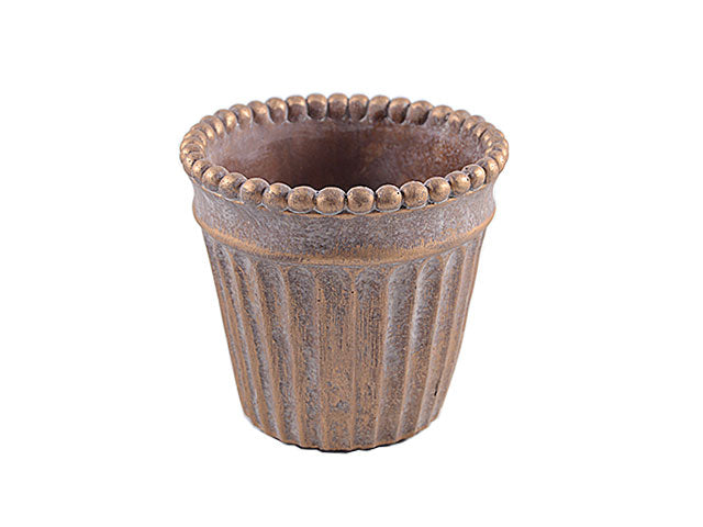 Vaso cemento oro c/bordo sfere h14d15cm 013567