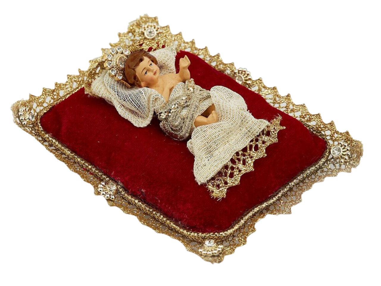 Gesu bambino con cuscino misura 14x12cm colore rosso e oro