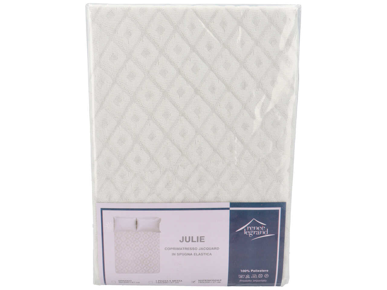 Coprimaterasso jacquard matrimoniale bianco in poliestere 180x200x27 cm - Renee Legrand