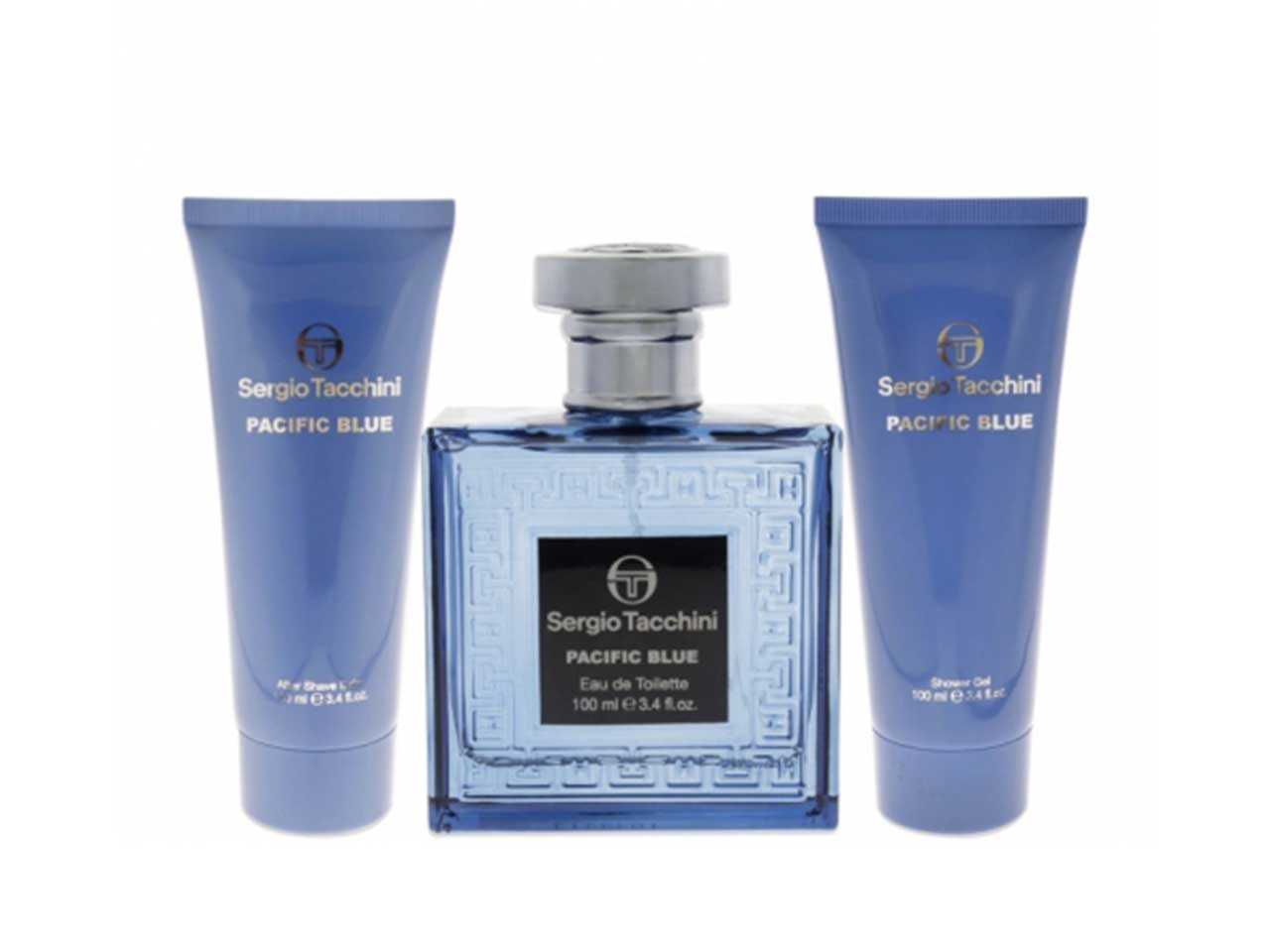 Sergio tacchini pacific blue confezione regalo contenente after shave balm 100ml + eau de toilette da 100ml + shower gel da 100ml