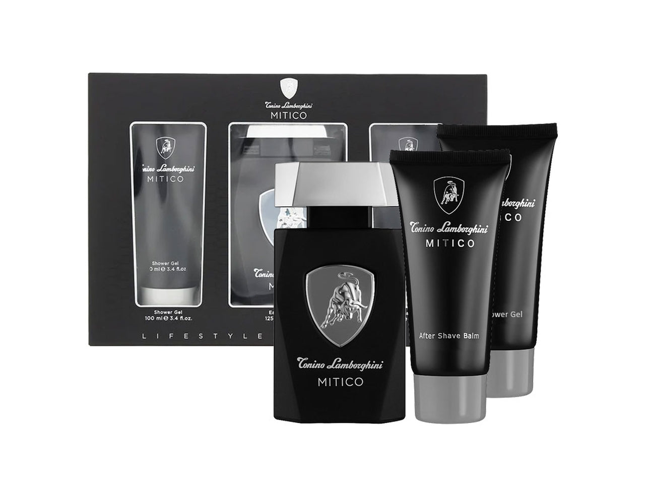 Set regalo per uomo, Lamborghini Mitico con bagnoschiuma, balsamo dopobarba e eau de toilette 125 ml