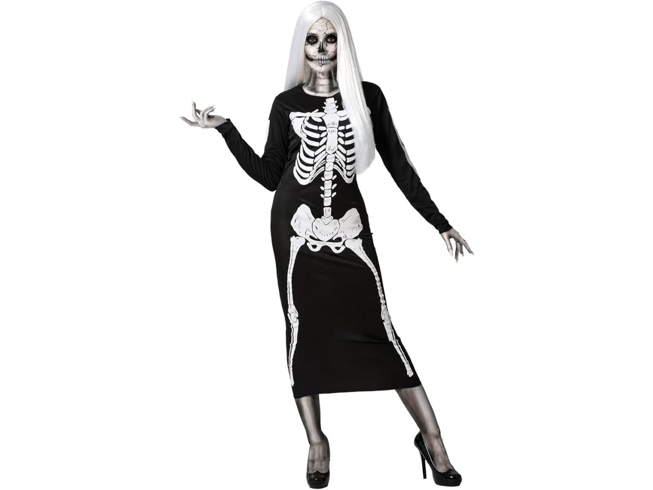 Costume da scheletro donna nero e bianco in poliestere taglia ML - Atosa