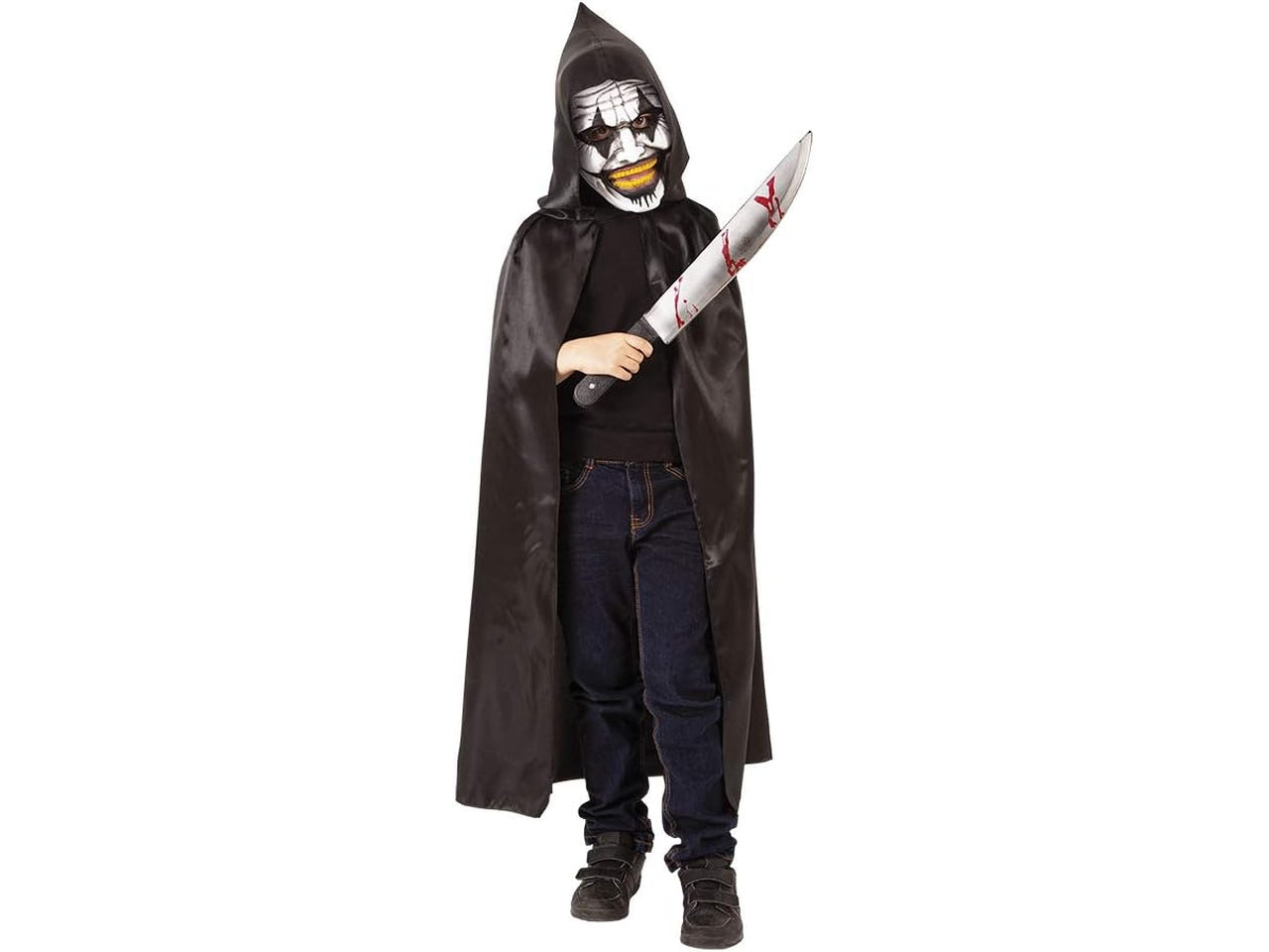 Costume bambino clown con mantella e maschera in raso nero, taglia L - Rubies