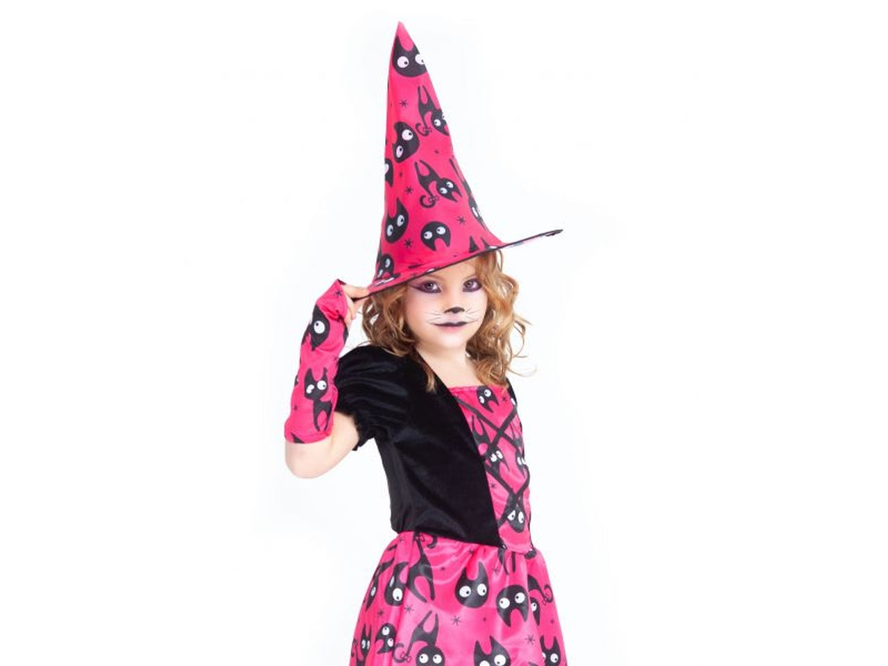 Rubies costume strega gattini rosa taglia m 5-7 anni - vestito con cappello, guanti e calze