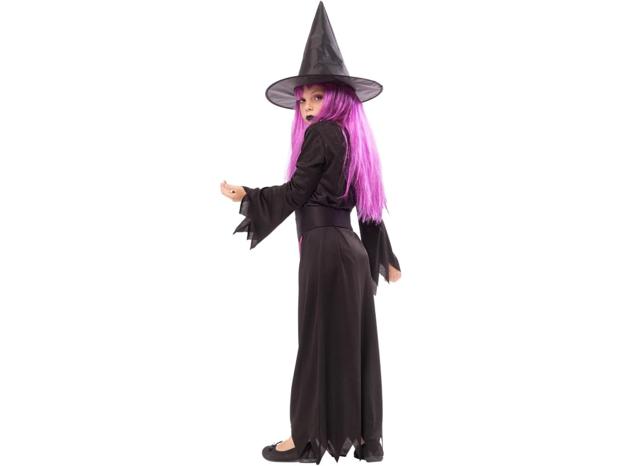 Costume da strega ragnatela fluorescente bambina 7/8 anni nero e viola con cappello e cintura - Rubies