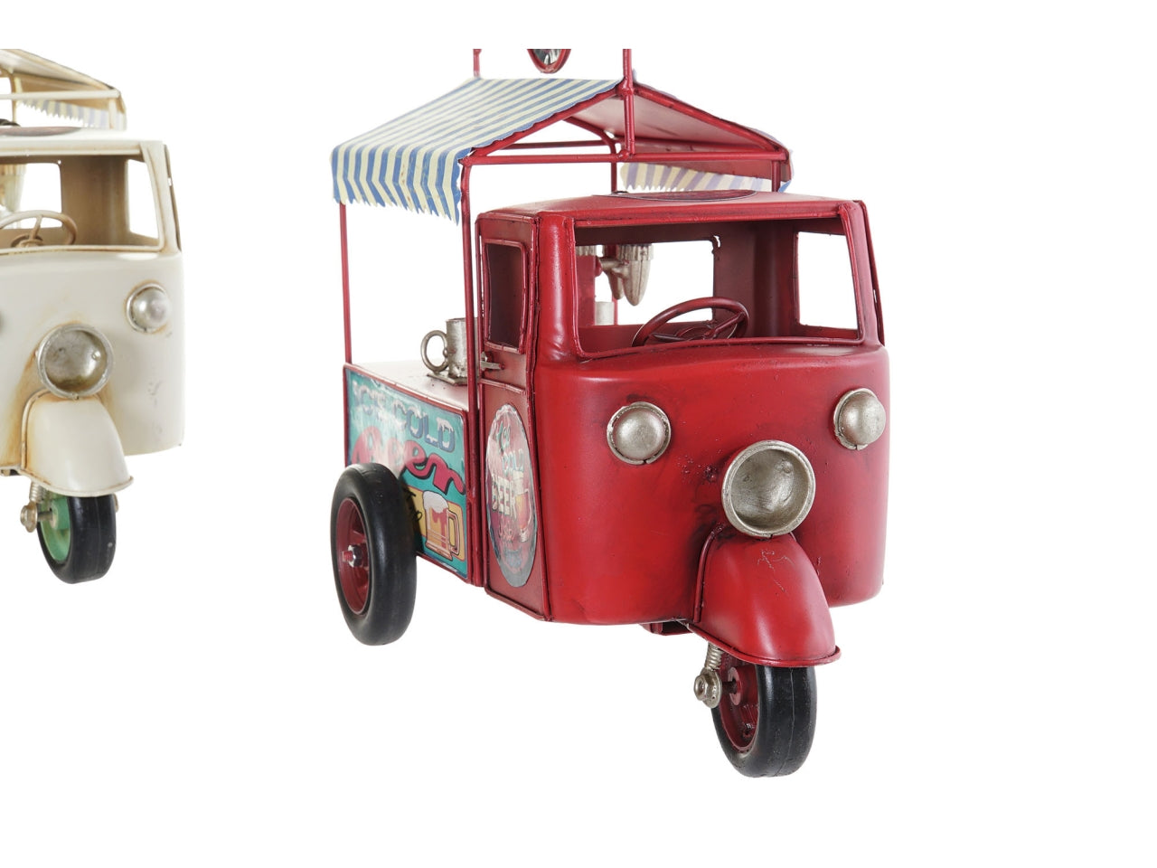 Modellino decorativo Ape Piaggio food truck in metallo rosso e bianco 28x24x14 cm - Item