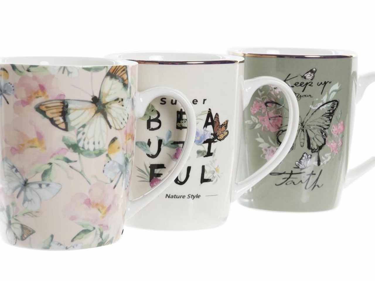 TAZZA in PORCELLANA 12X12X10,3cm 370ML decoro FARFALLA 3 assortimenti