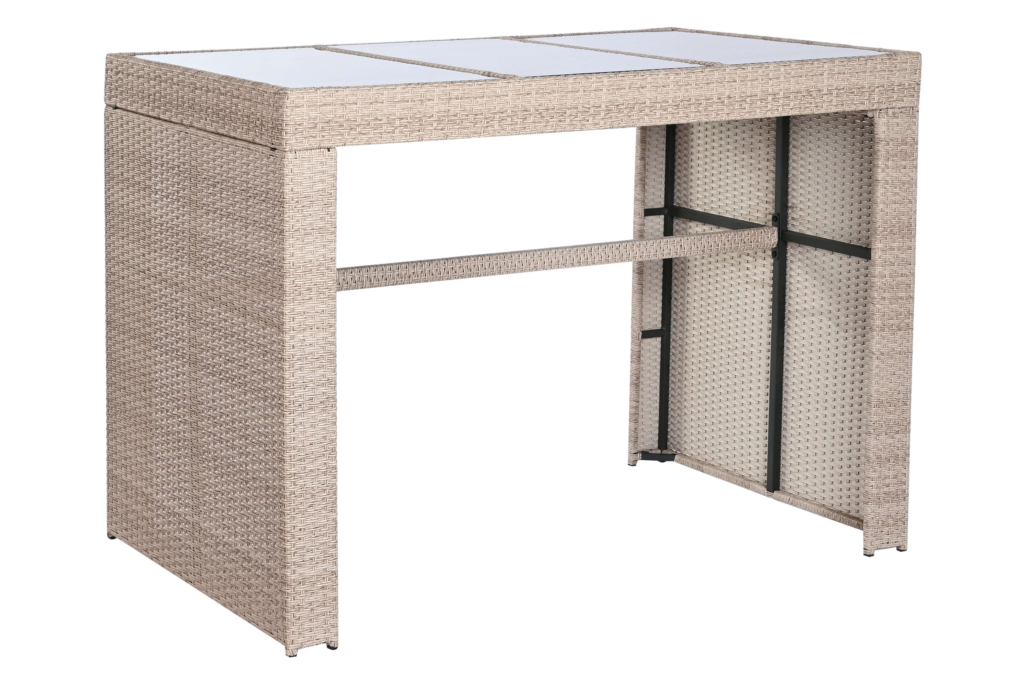 Tavola set da 6 sgabelli 1 tavolo in rattan sintetico e acciaio 143x80x100cm