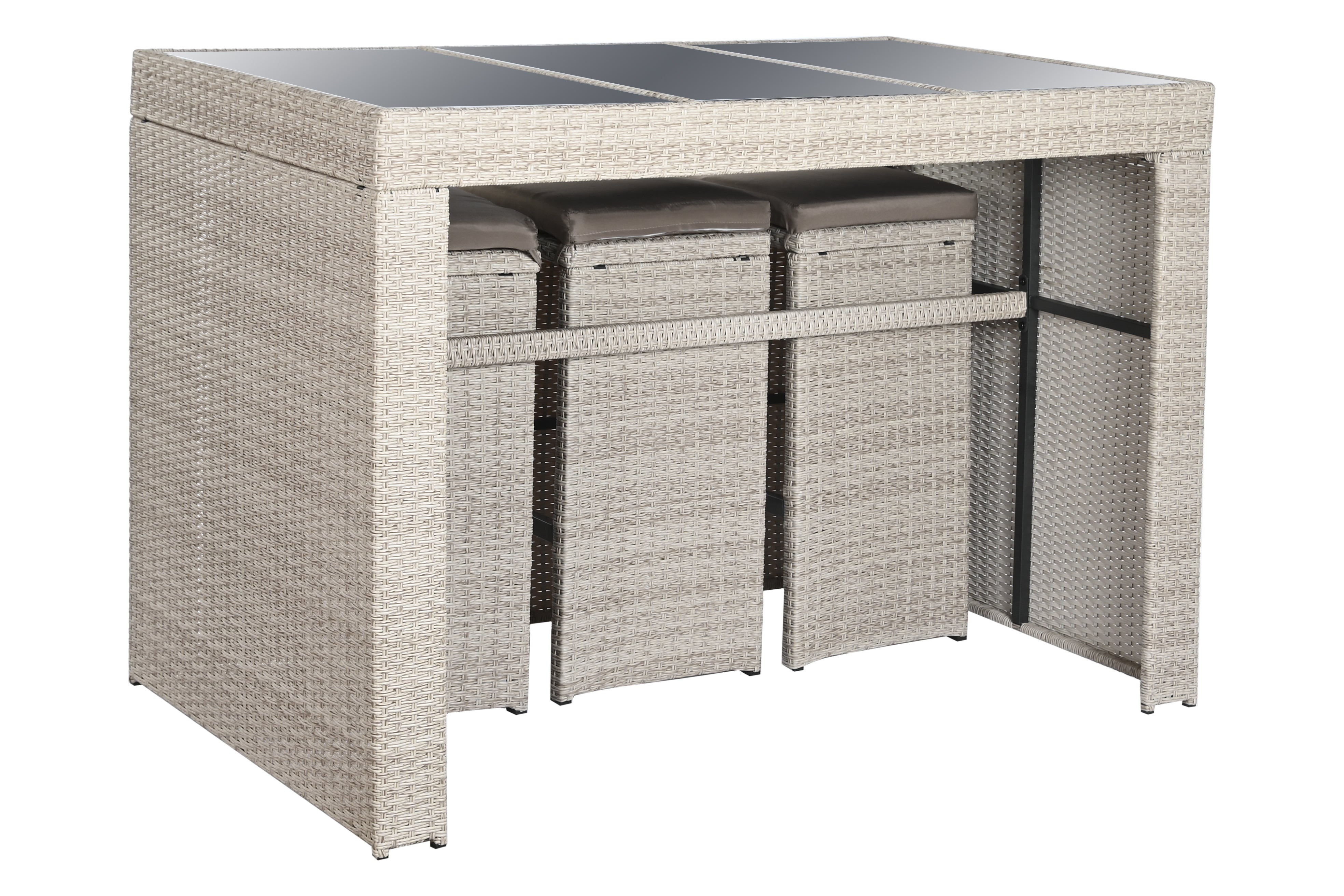Tavola set da 6 sgabelli 1 tavolo in rattan sintetico e acciaio 143x80x100cm