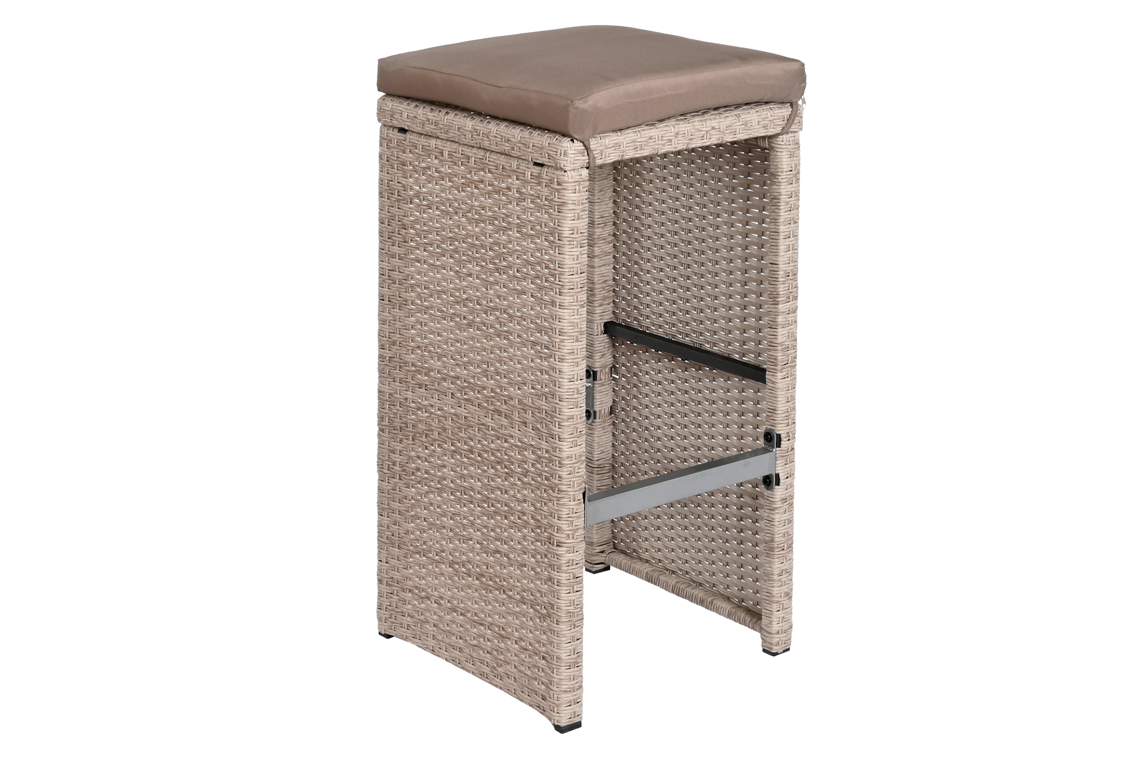 Tavola set da 6 sgabelli 1 tavolo in rattan sintetico e acciaio 143x80x100cm