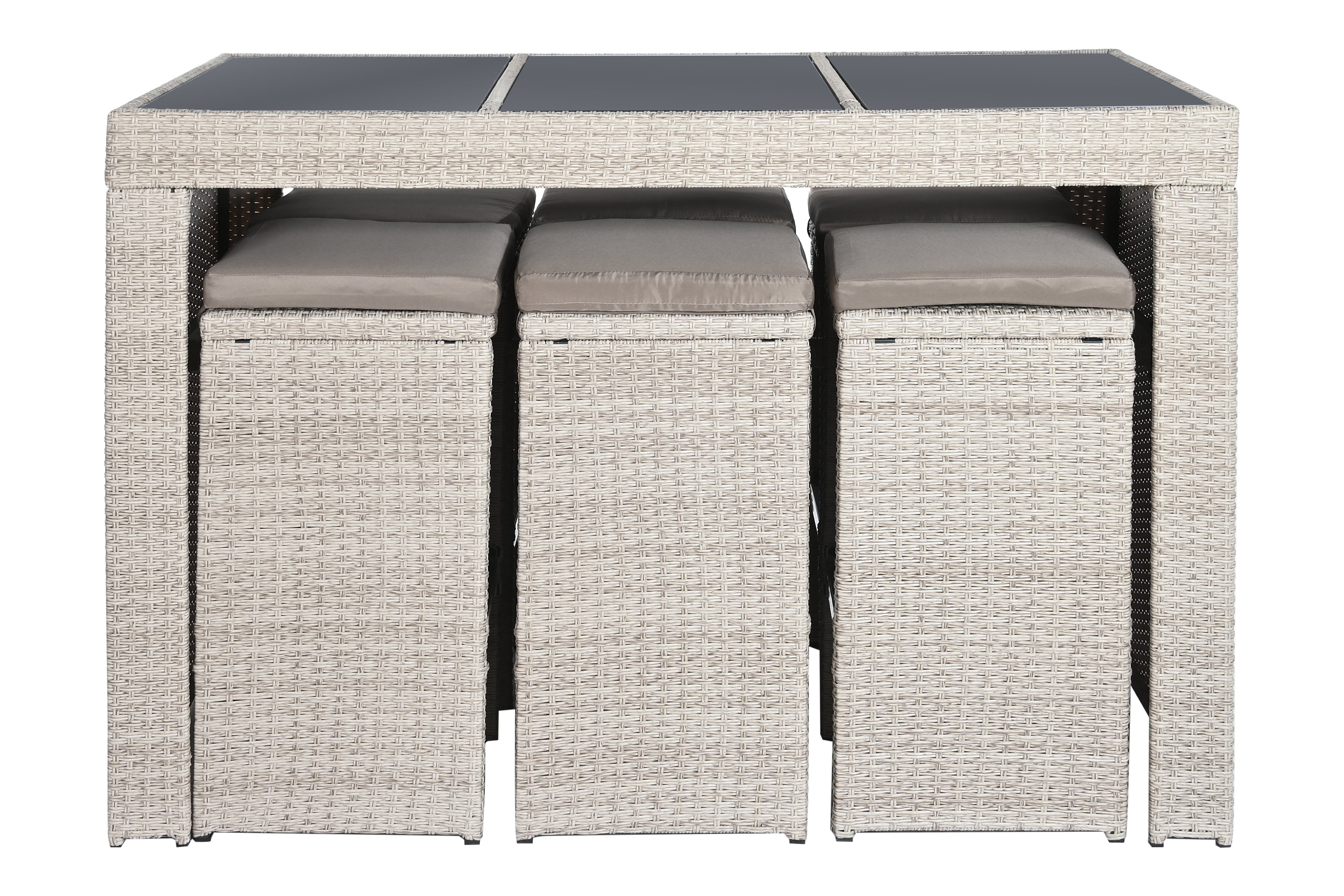 Tavola set da 6 sgabelli 1 tavolo in rattan sintetico e acciaio 143x80x100cm