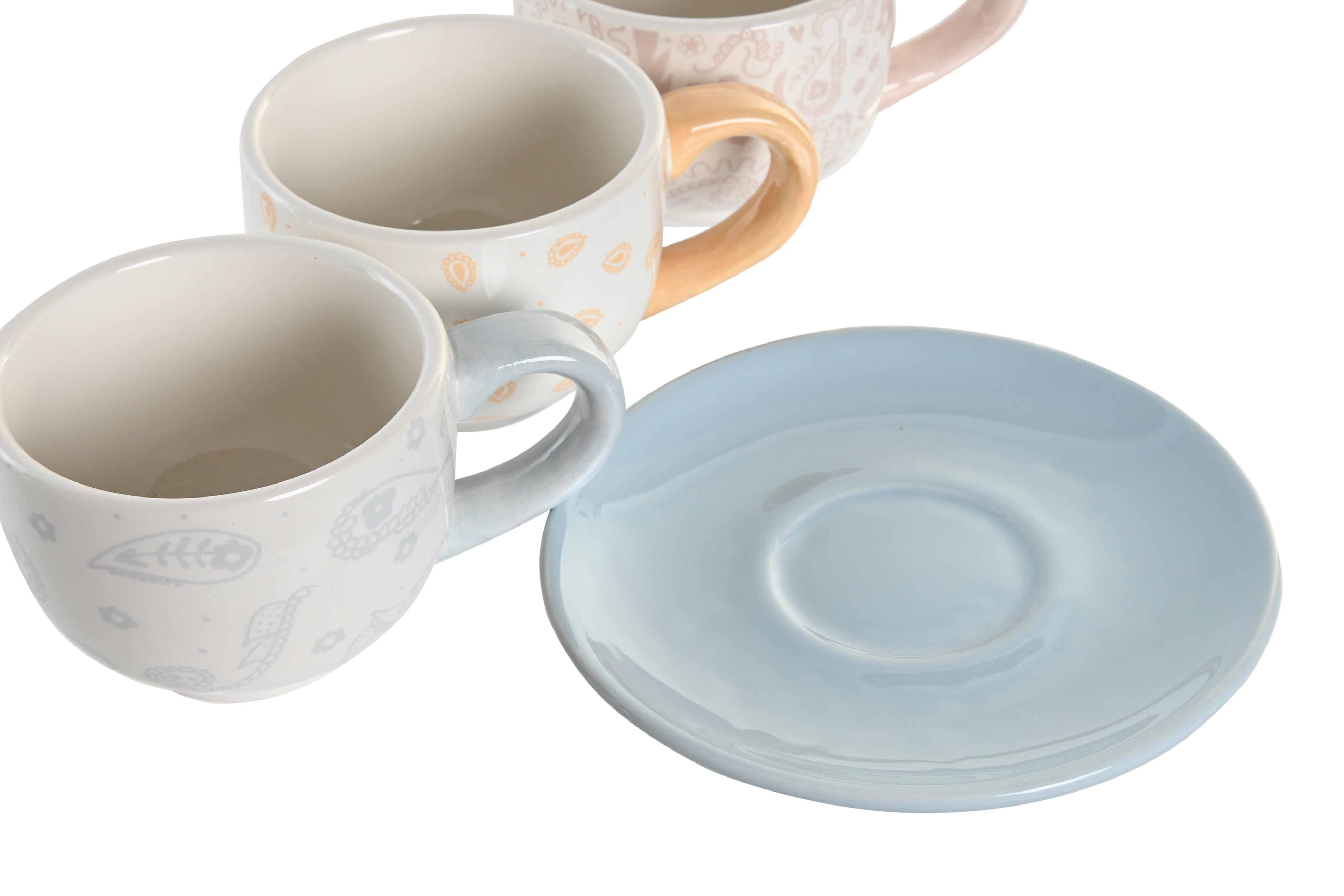 Caffè set da 6 tazzine e 6 piattini dolomite in metallo 20x18x20cm 180ml colore rosa